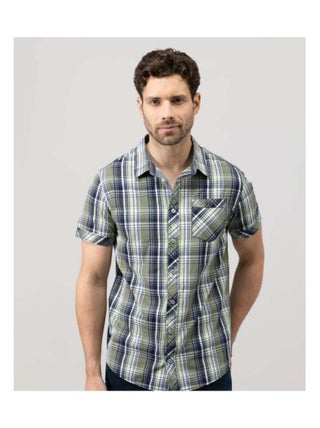 Chemise à carreaux manches courtes vert olive Homme