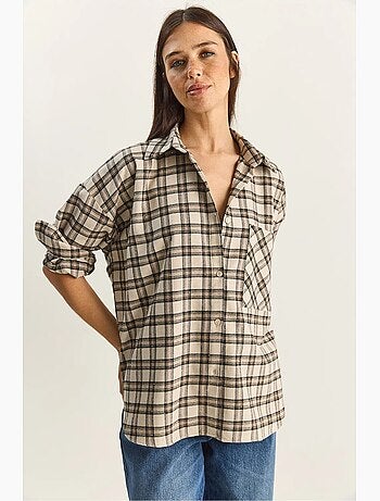 Chemise à carreaux oversize à manches longues et poche lucci