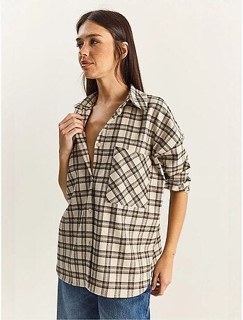 Chemise à carreaux oversize à manches longues et poche lucci
