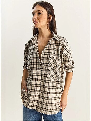 Chemise à carreaux oversize à manches longues et poche lucci