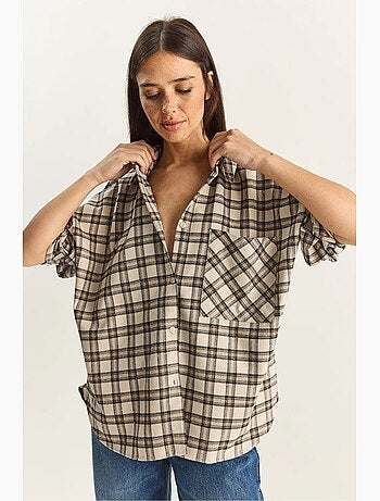Chemise à carreaux oversize à manches longues et poche lucci