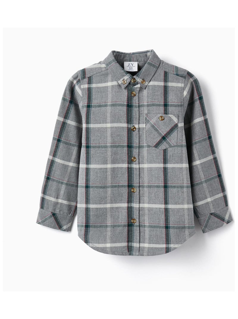 Chemise à Carreaux pour Garçon manches longues  ROYALS OFF DUTY Gris clair - Kiabi