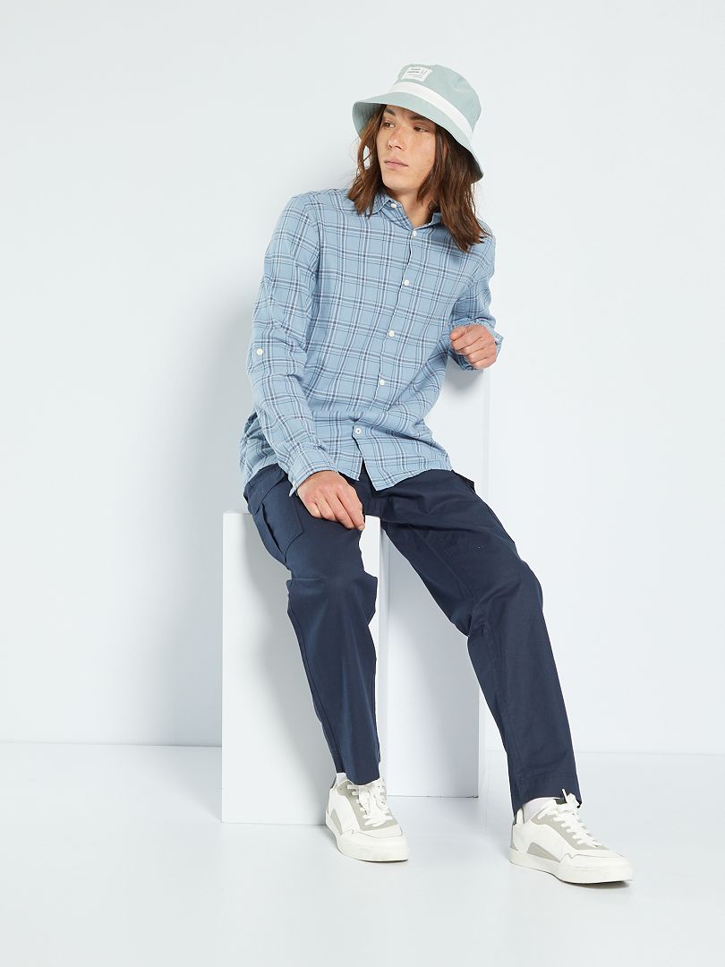 Chemise à carreaux regular en twill de coton bleu ciel - Kiabi