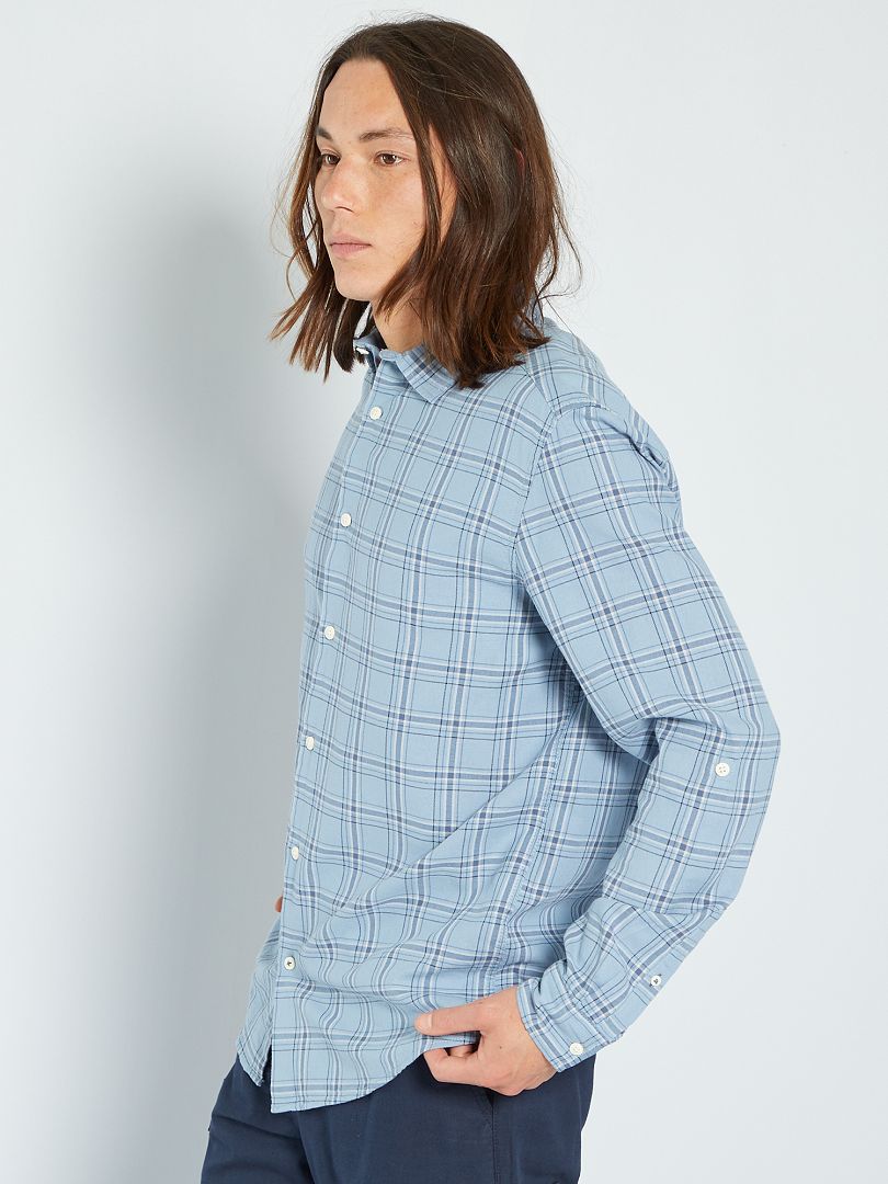 Chemise à carreaux regular en twill de coton bleu ciel - Kiabi
