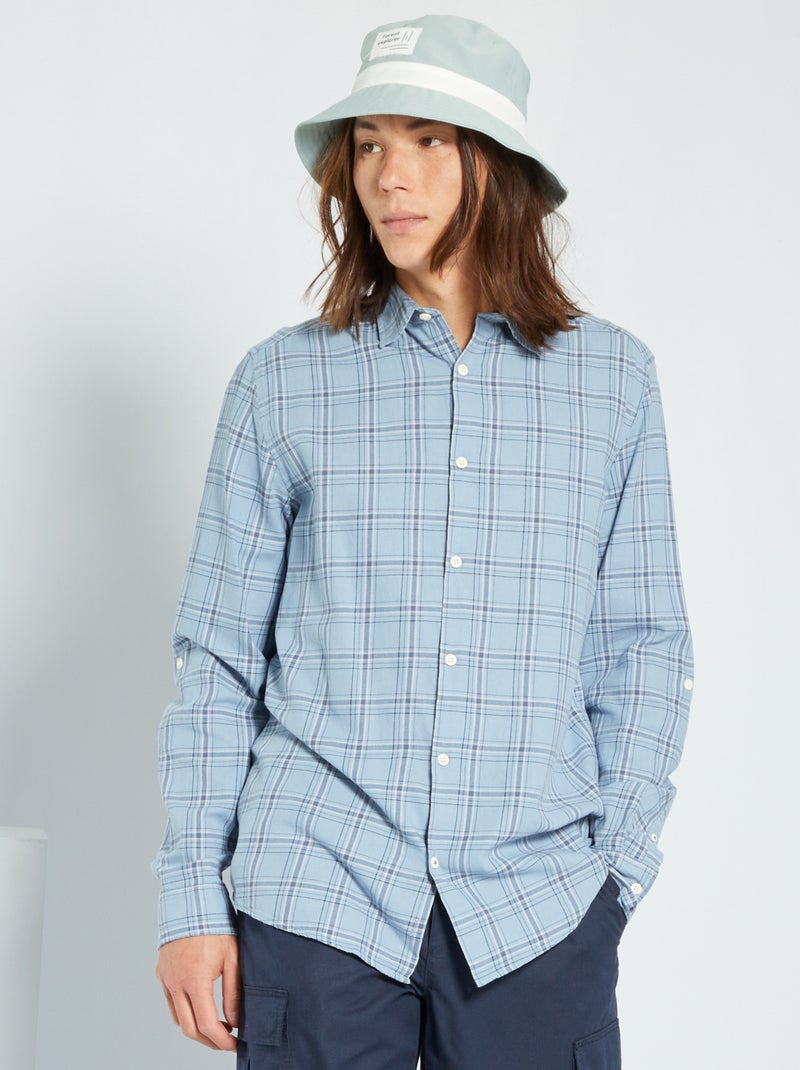 Chemise à carreaux regular en twill de coton bleu ciel - Kiabi