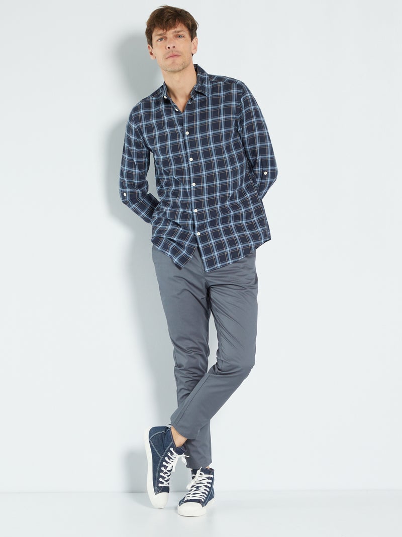 Chemise à carreaux regular en twill de coton bleu marine - Kiabi