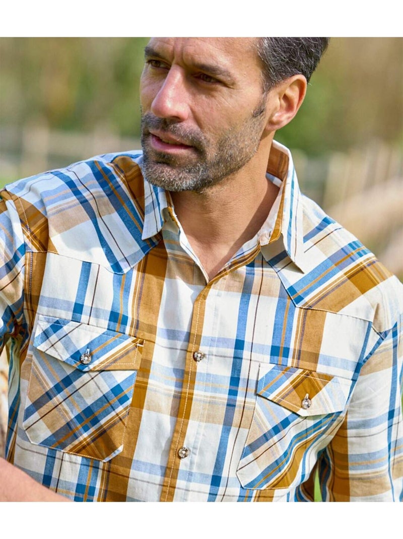 Chemise à Carreaux Texas   - ATLAS FOR MEN Blanc Bleu Blanc - Kiabi