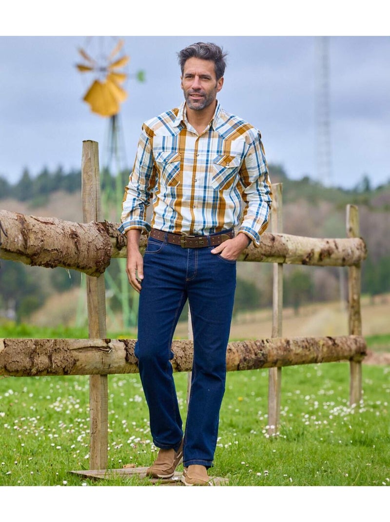 Chemise à Carreaux Texas   - ATLAS FOR MEN Blanc Bleu Blanc - Kiabi