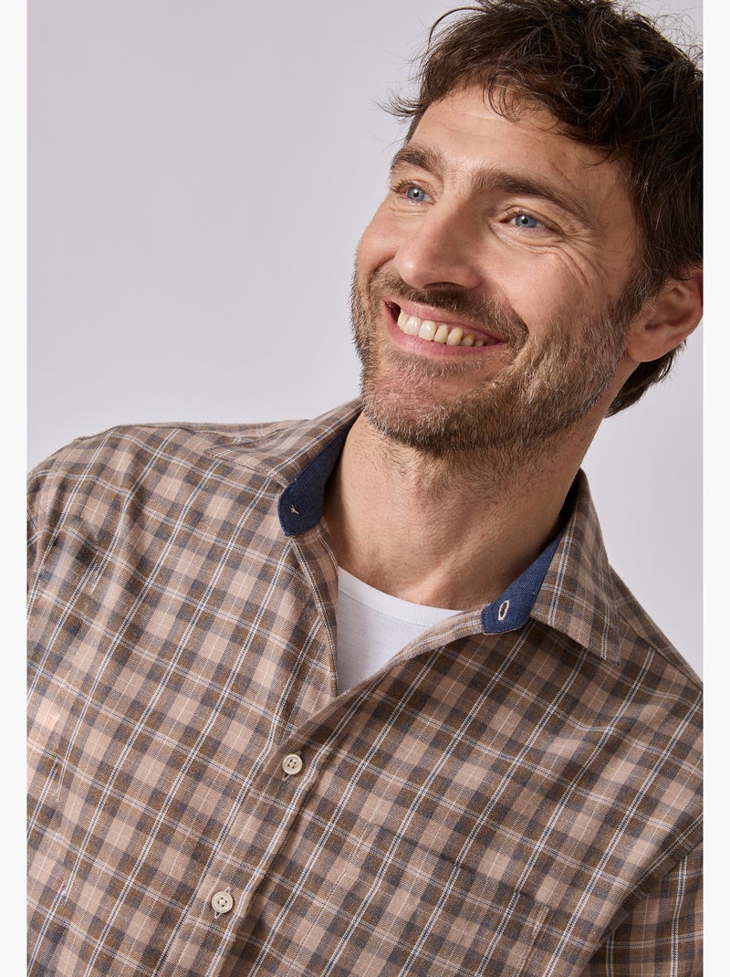 Chemise à carreaux Thermolactyl en flanelle - Damart Beige - Kiabi