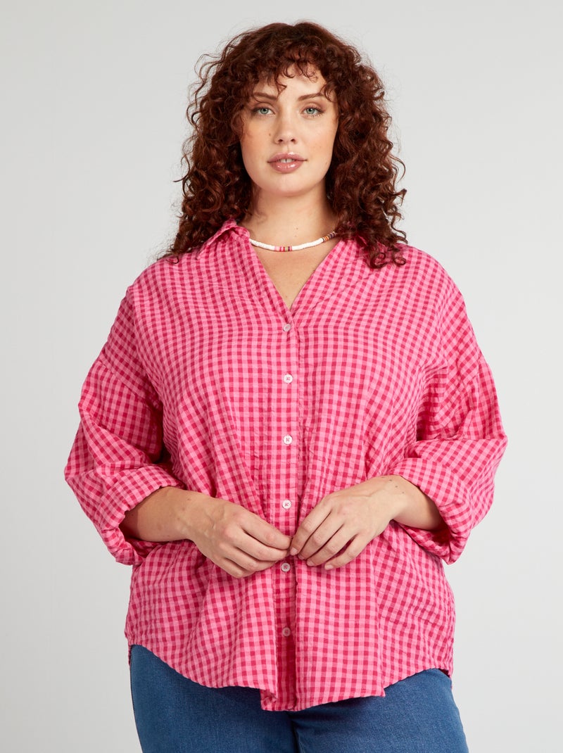 Chemise à carreaux vichy Rose - Kiabi