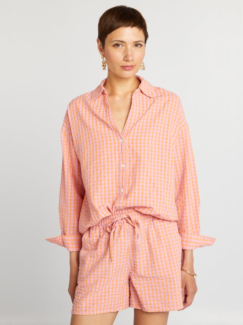 Chemise à carreaux vichy Violet/orange - Kiabi