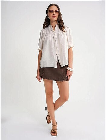 Chemise à col boutonné en lin mélangé mixray
