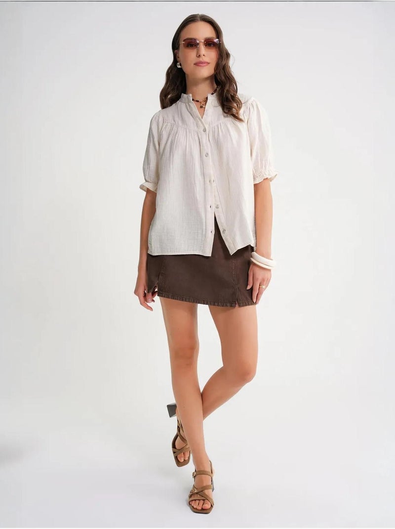 Chemise à col boutonné en lin mélangé mixray Beige - Kiabi