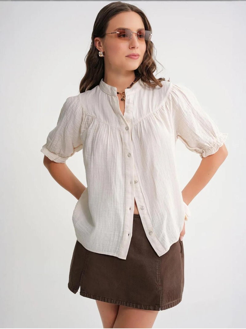 Chemise à col boutonné en lin mélangé mixray Beige - Kiabi