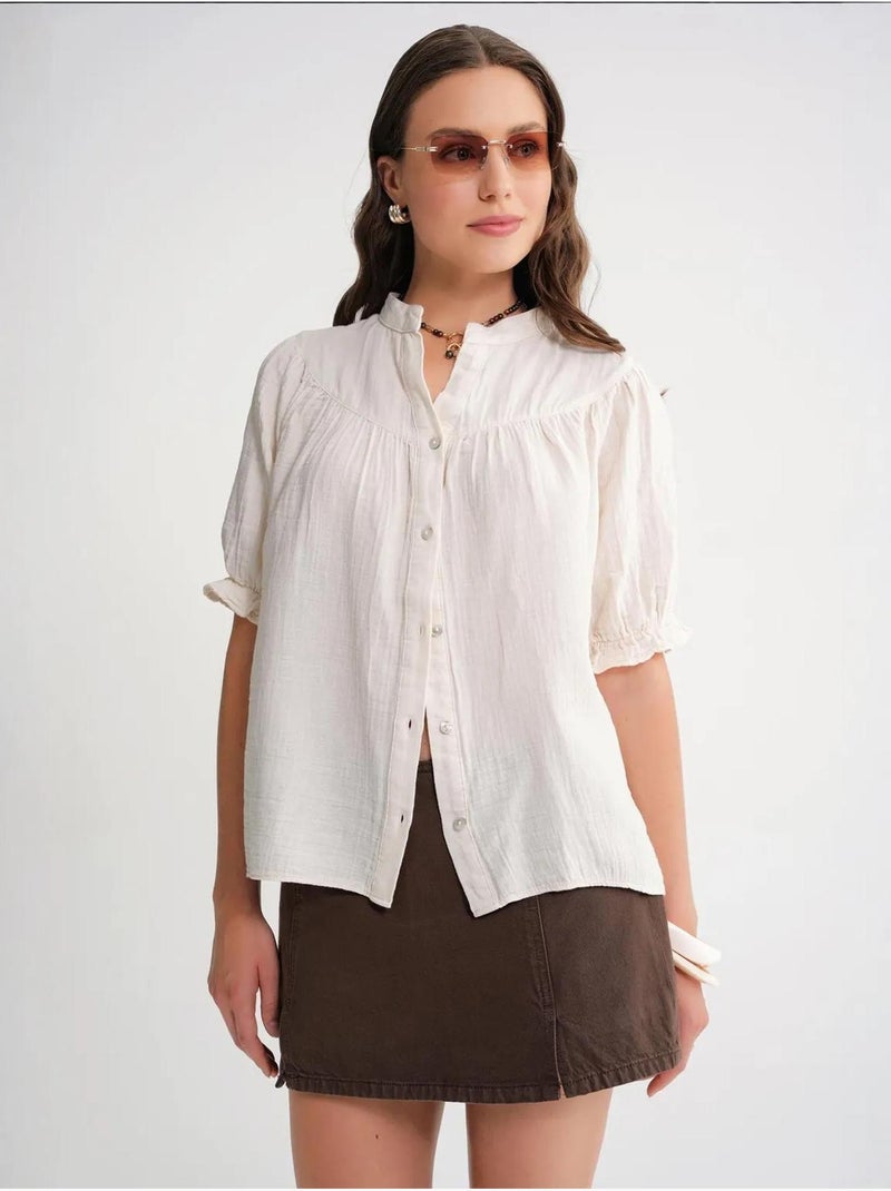 Chemise à col boutonné en lin mélangé mixray Beige - Kiabi