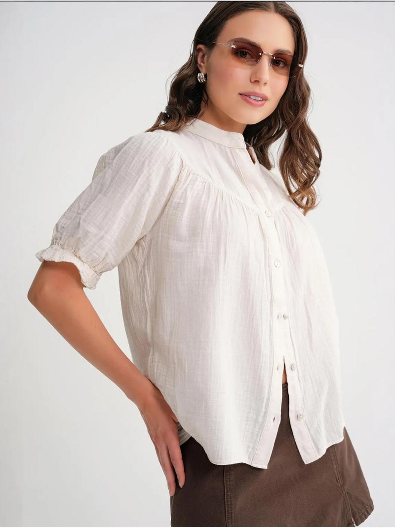 Chemise à col boutonné en lin mélangé mixray Beige - Kiabi