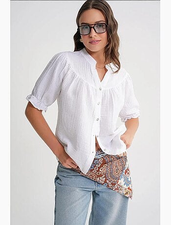 Chemise à col boutonné en lin mélangé mixray