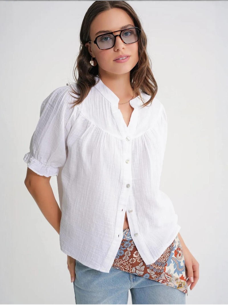 Chemise à col boutonné en lin mélangé mixray Blanc - Kiabi