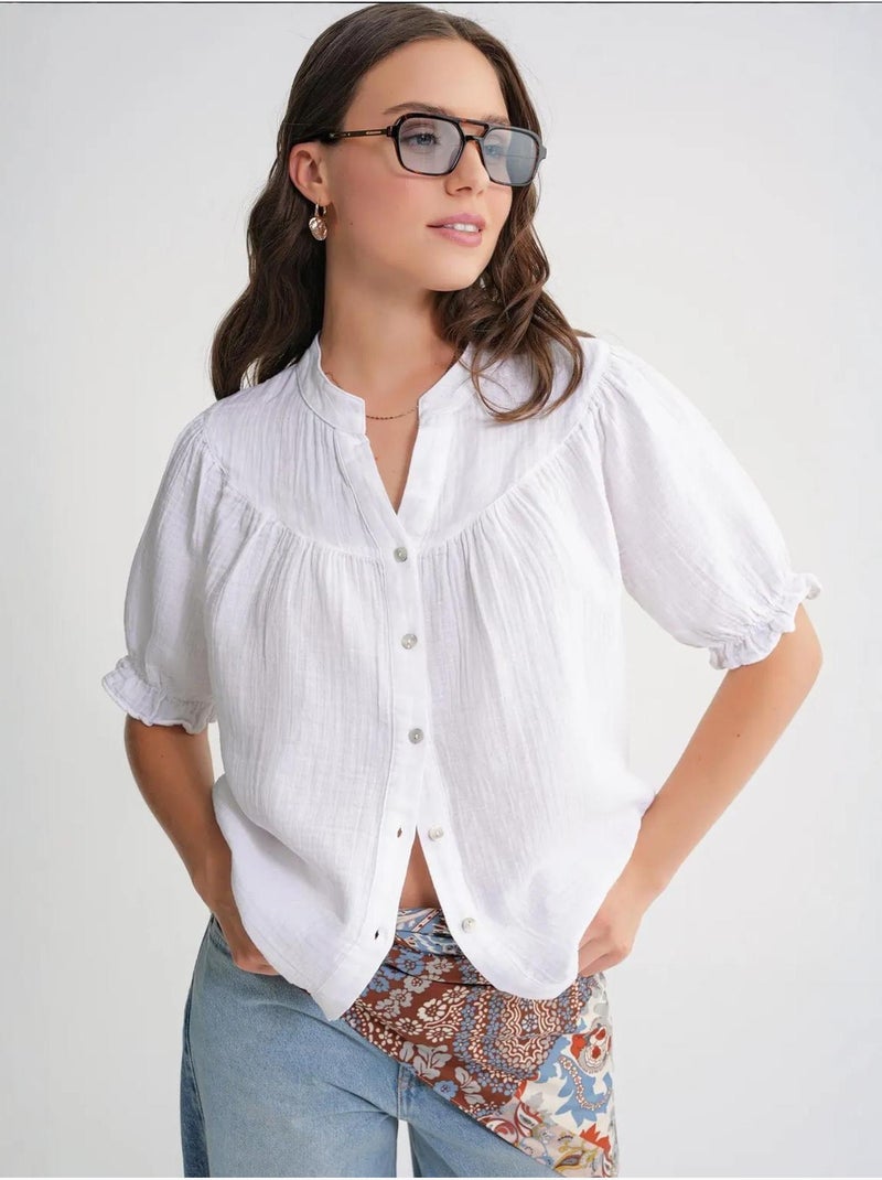 Chemise à col boutonné en lin mélangé mixray Blanc - Kiabi