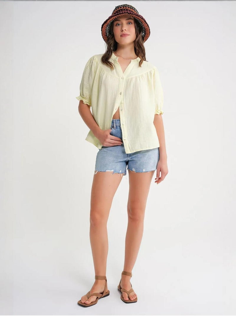 Chemise à col boutonné en lin mélangé mixray Jaune - Kiabi