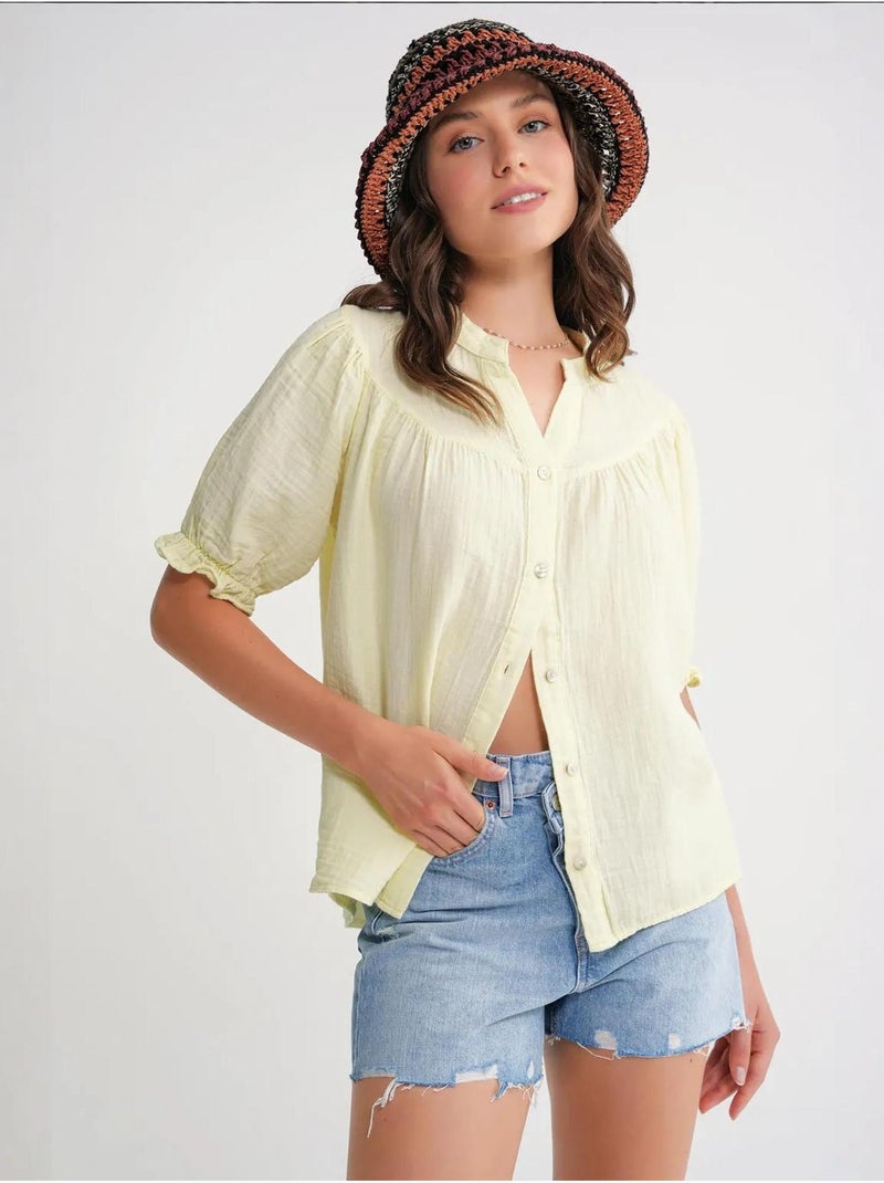 Chemise à col boutonné en lin mélangé mixray Jaune - Kiabi