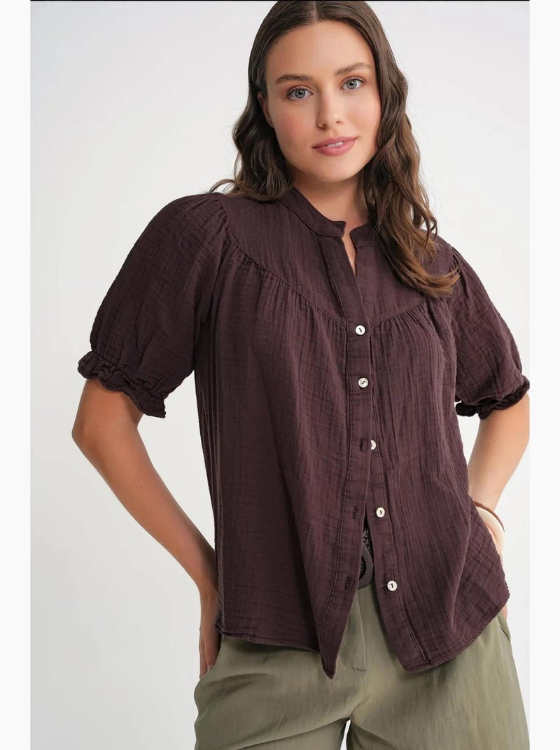 Chemise à col boutonné en lin mélangé mixray Marron foncé - Kiabi