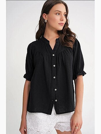 Chemise à col boutonné en lin mélangé mixray