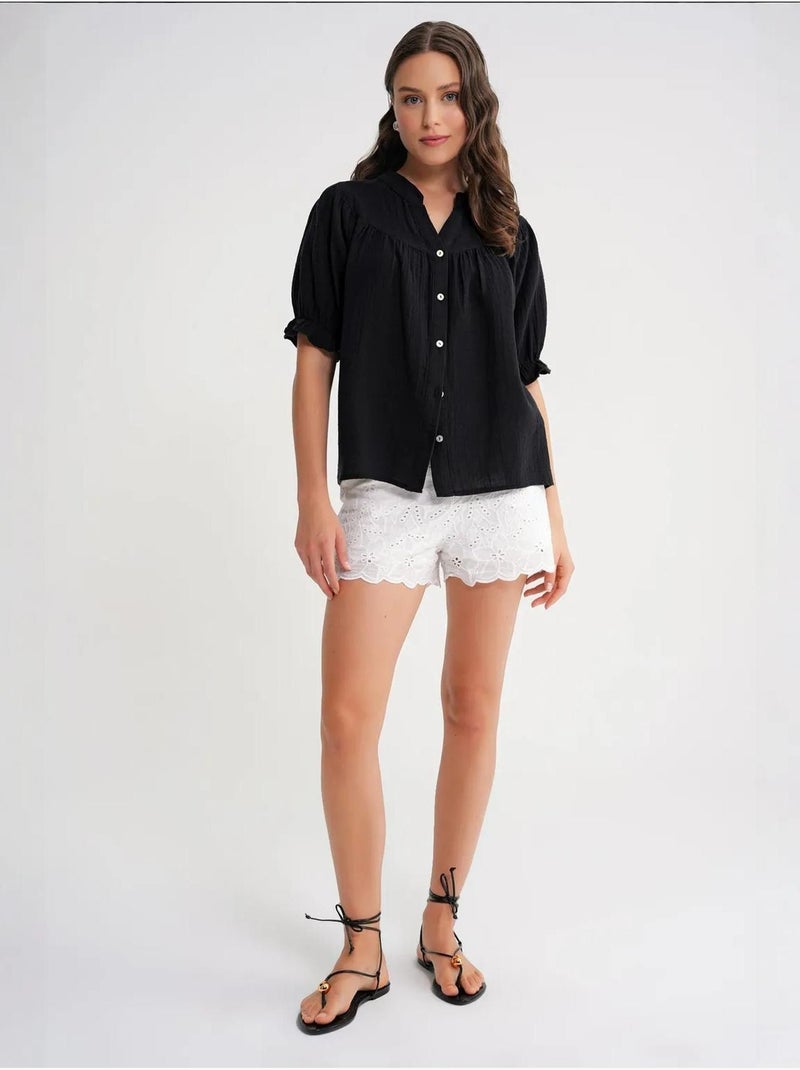 Chemise à col boutonné en lin mélangé mixray Noir - Kiabi