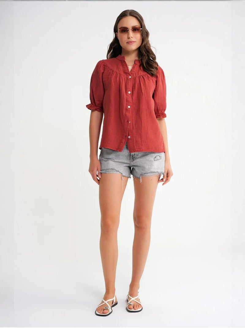 Chemise à col boutonné en lin mélangé mixray Rouge foncé - Kiabi