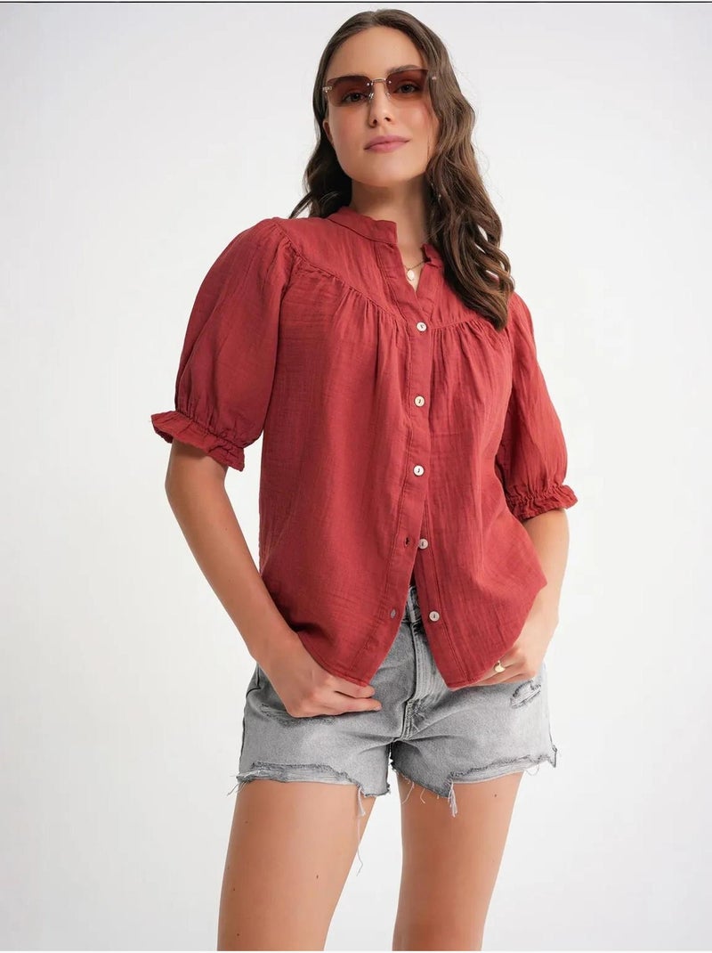 Chemise à col boutonné en lin mélangé mixray Rouge foncé - Kiabi