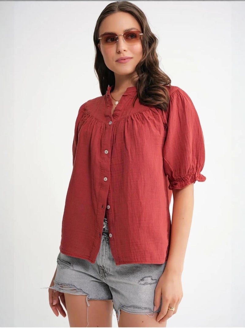 Chemise à col boutonné en lin mélangé mixray Rouge foncé - Kiabi