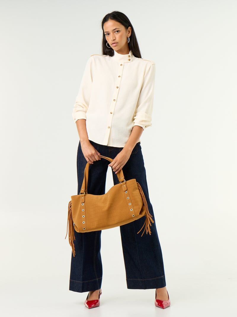 Chemise à col haut et empiècements épaules Blanc - Kiabi