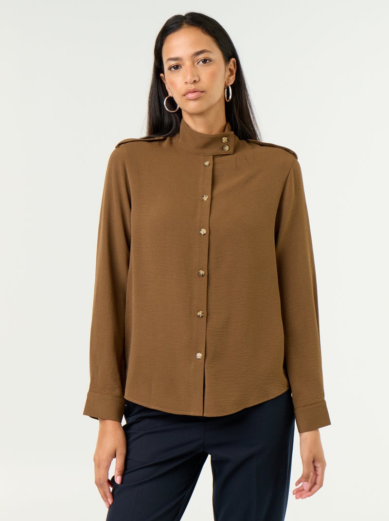 Chemise à col haut et empiècements épaules Marron - Kiabi