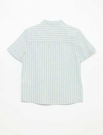 Chemise à col mao à manches courtes en coton et lin