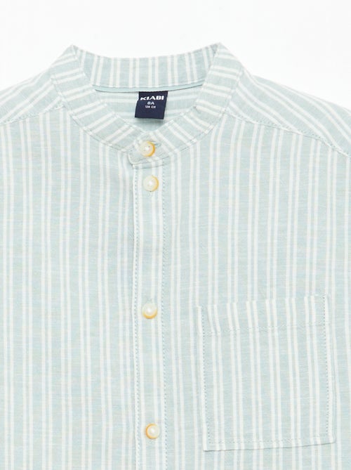 Chemise à col mao à manches courtes en coton et lin - Kiabi