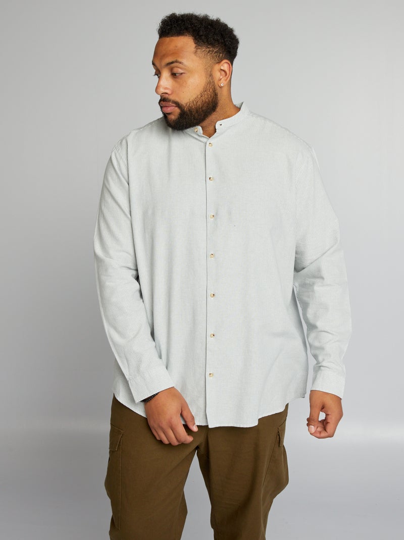 Chemise à col mao avec manches longues Vert/blanc - Kiabi