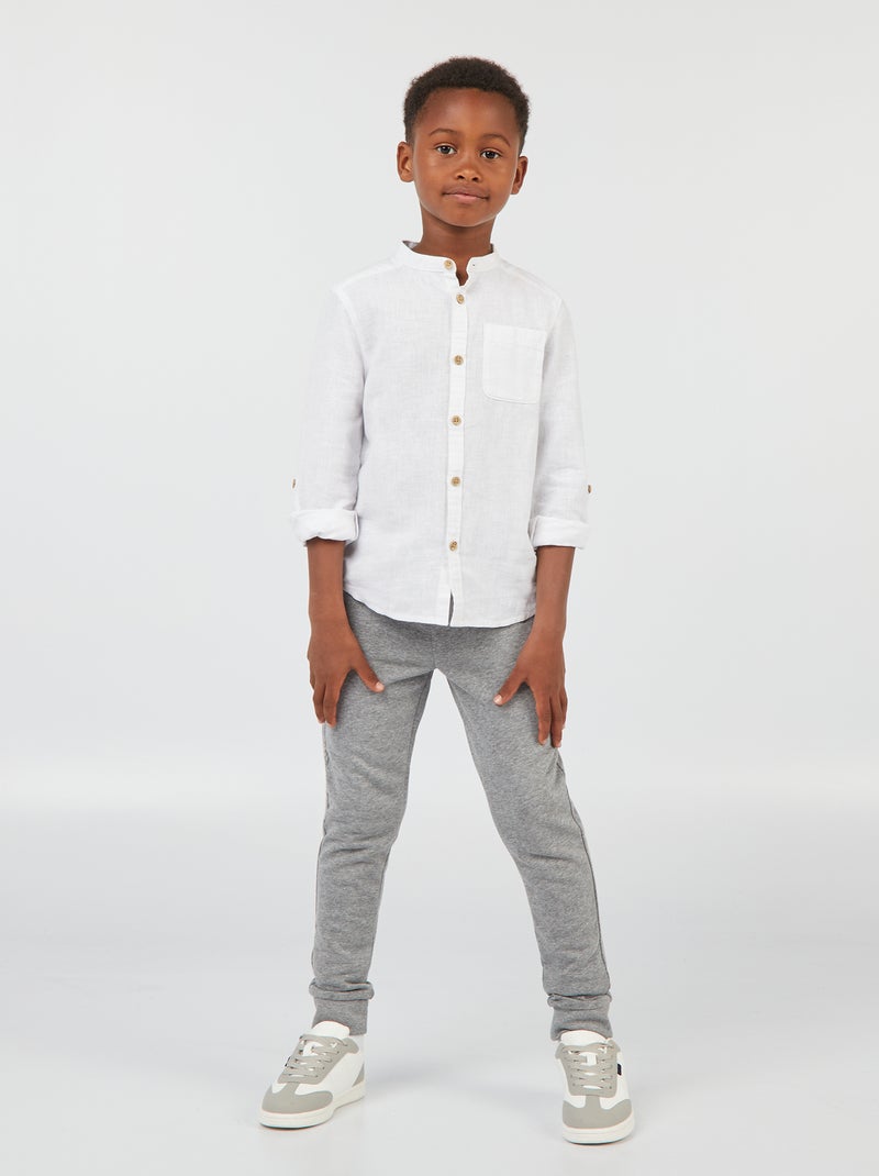 Chemise à col mao en lin mélangé blanc - Kiabi