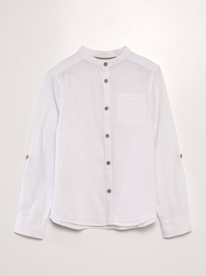 Chemise à col mao en lin mélangé blanc - Kiabi