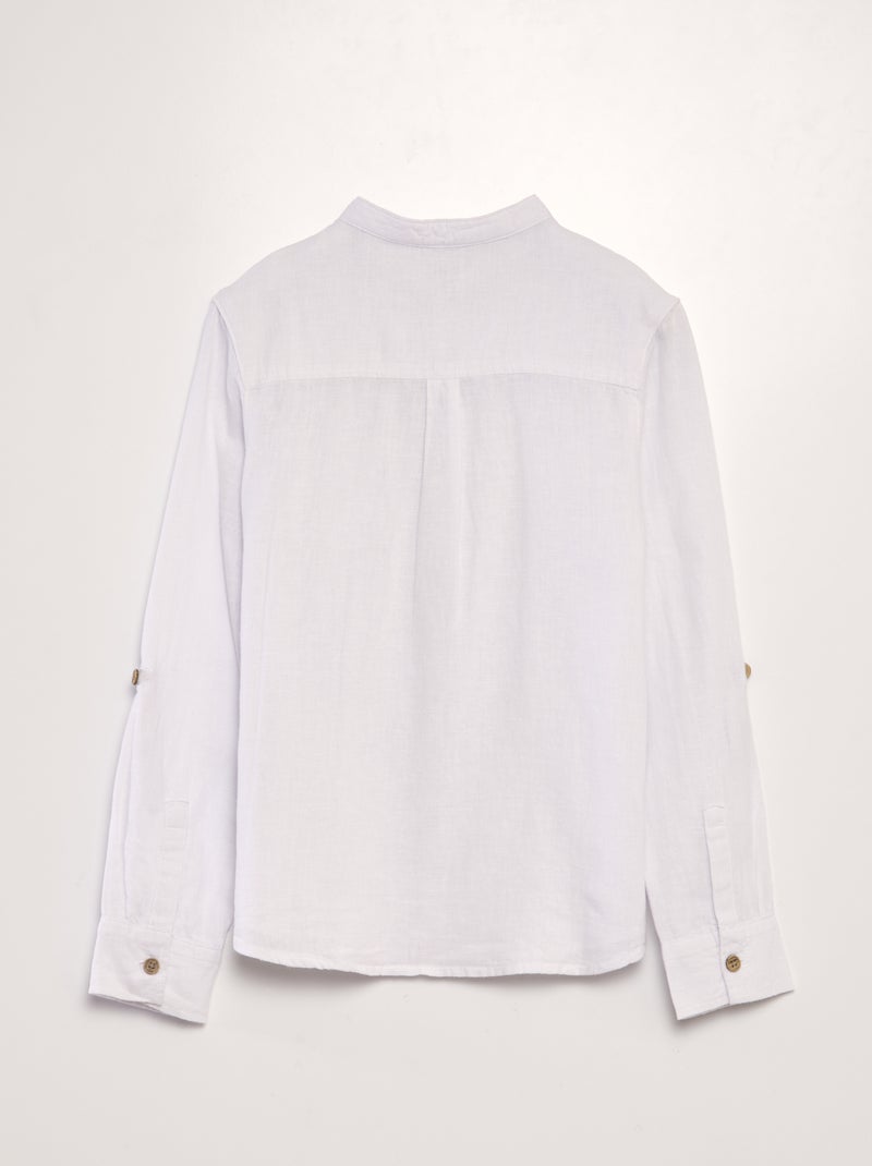 Chemise à col mao en lin mélangé blanc - Kiabi
