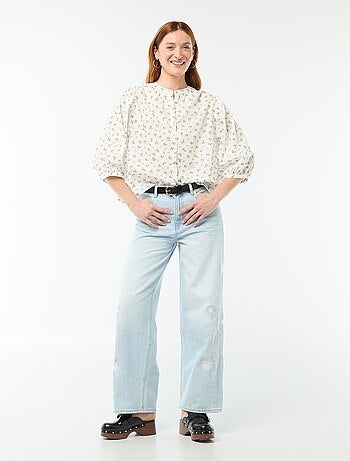 Chemise à col mao et manches 3/4