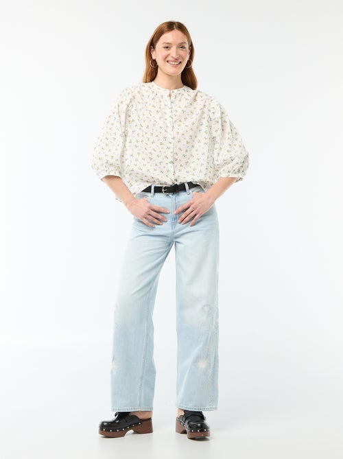 Chemise à col mao et manches 3/4 all-over - Kiabi