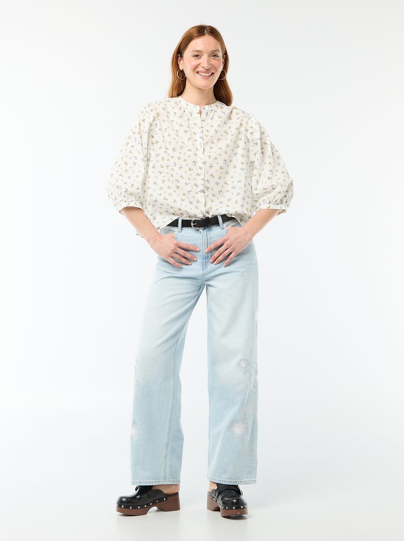 Chemise à col mao et manches 3/4 all-over Blanc - Kiabi