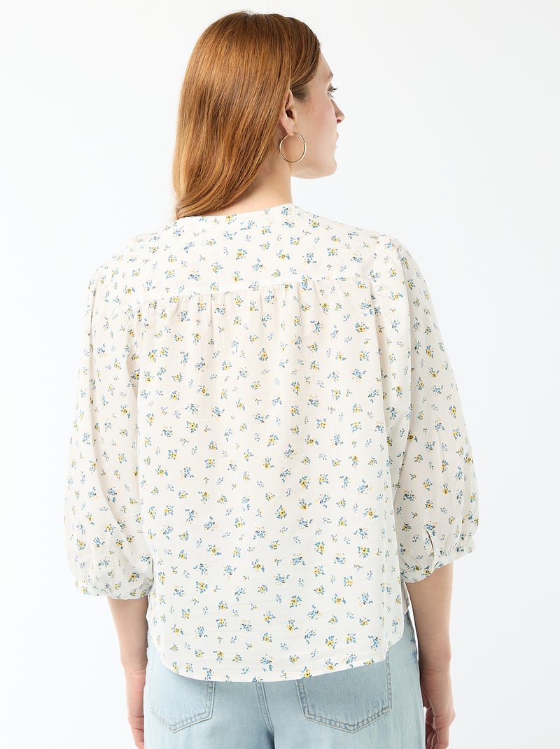 Chemise à col mao et manches 3/4 all-over Blanc - Kiabi
