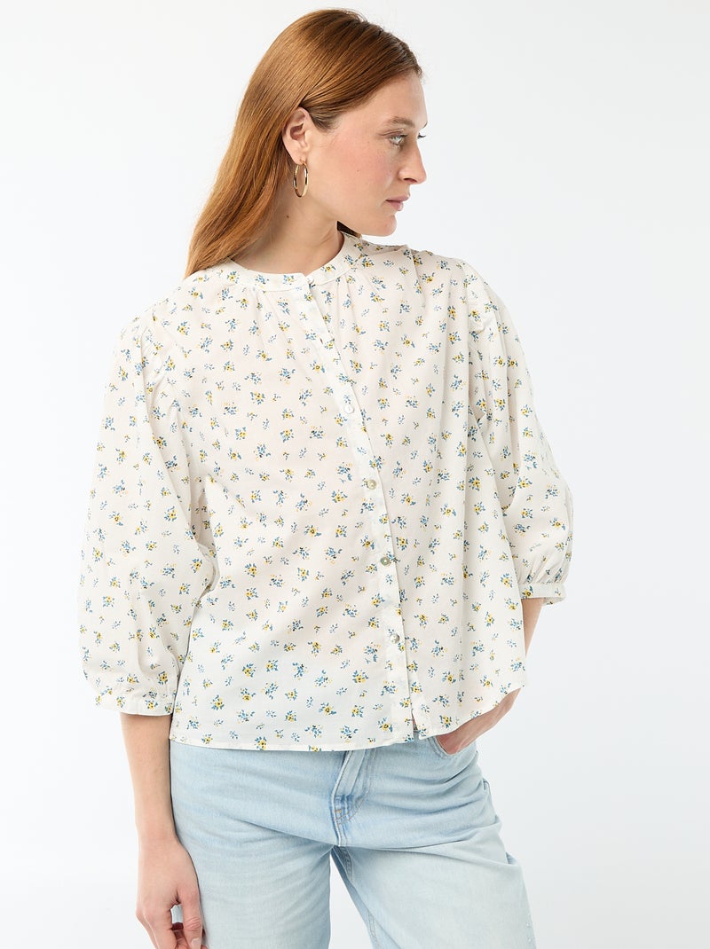 Chemise à col mao et manches 3/4 all-over Blanc - Kiabi