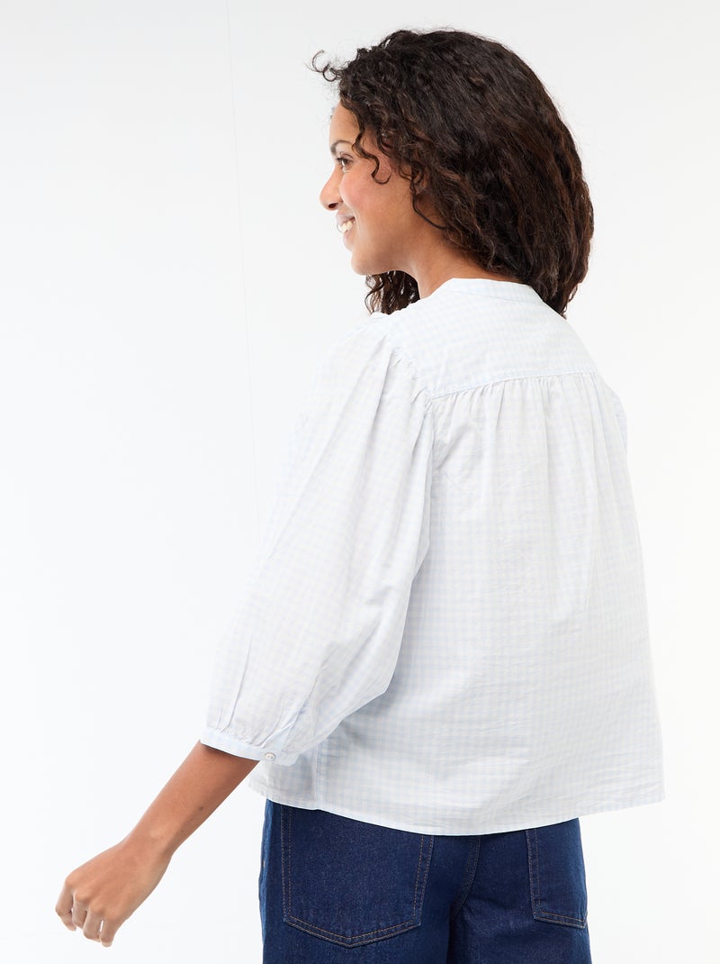 Chemise à col mao et manches 3/4 Bleu - Kiabi
