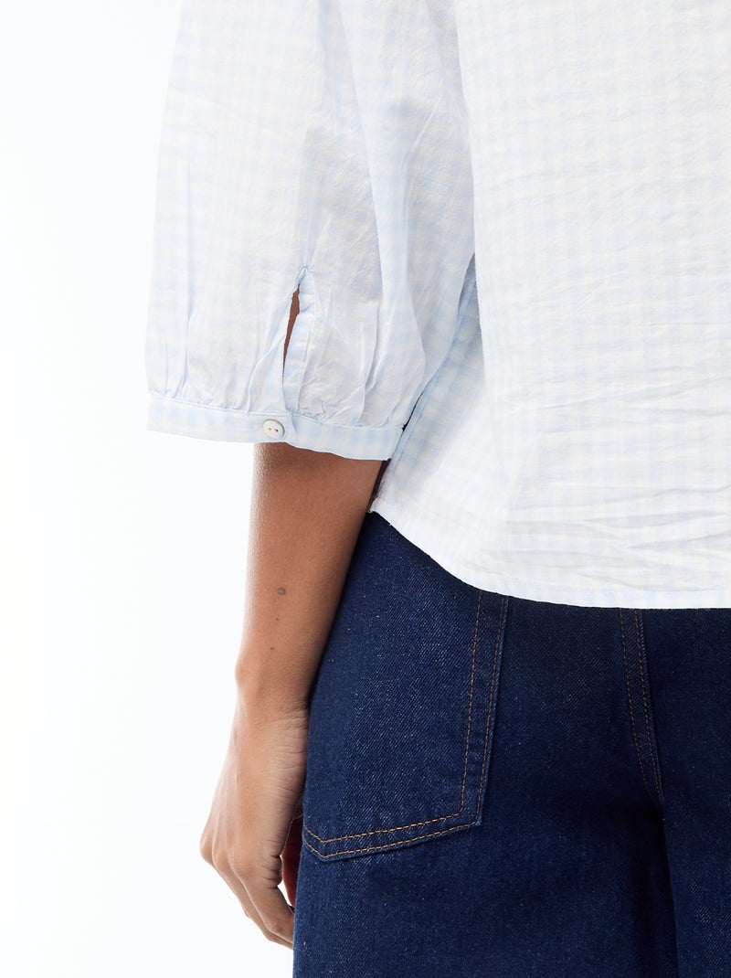 Chemise à col mao et manches 3/4 Bleu - Kiabi