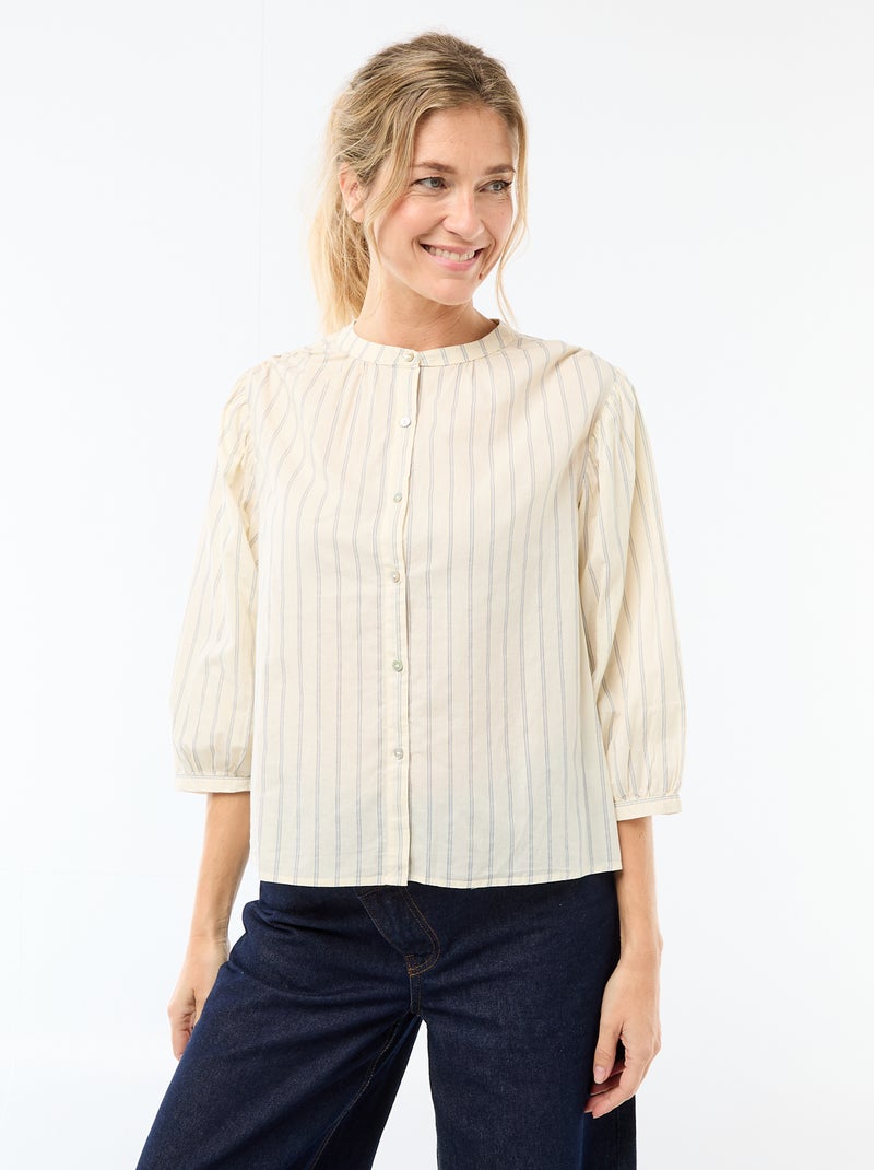 Chemise à col mao et manches 3/4 Jaune - Kiabi