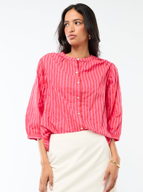 Chemise à col mao et manches 3/4 rayée - Kiabi