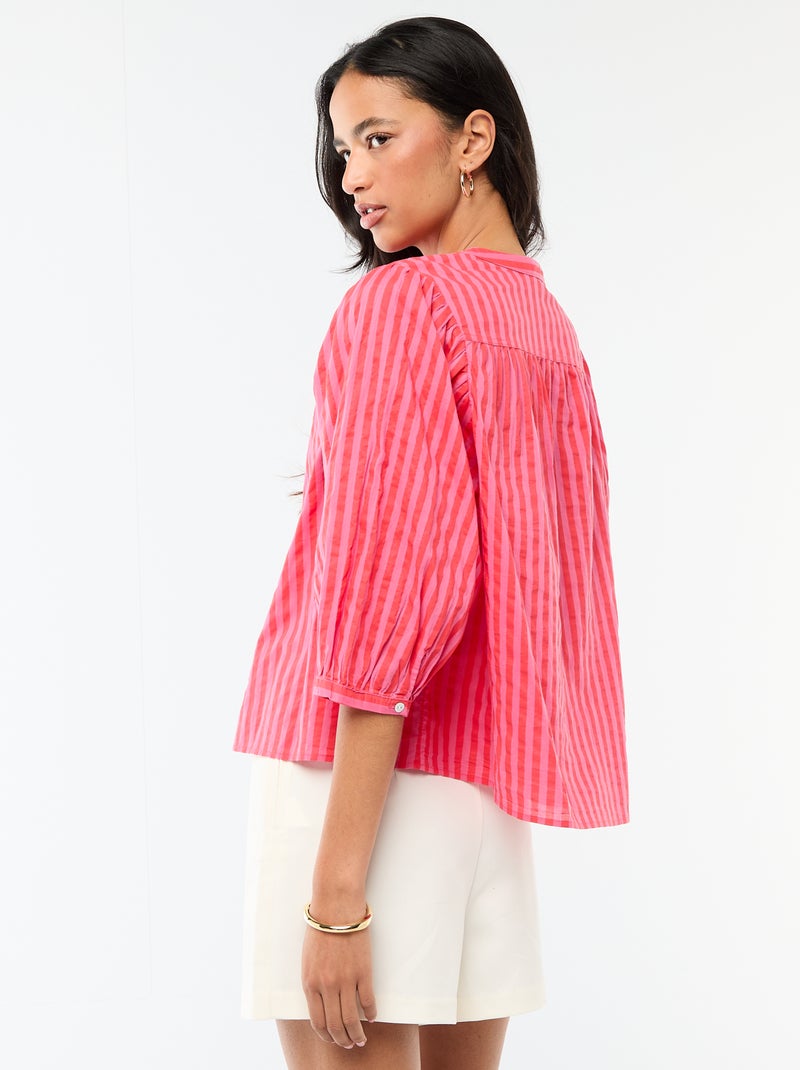 Chemise à col mao et manches 3/4 rayée Rouge - Kiabi