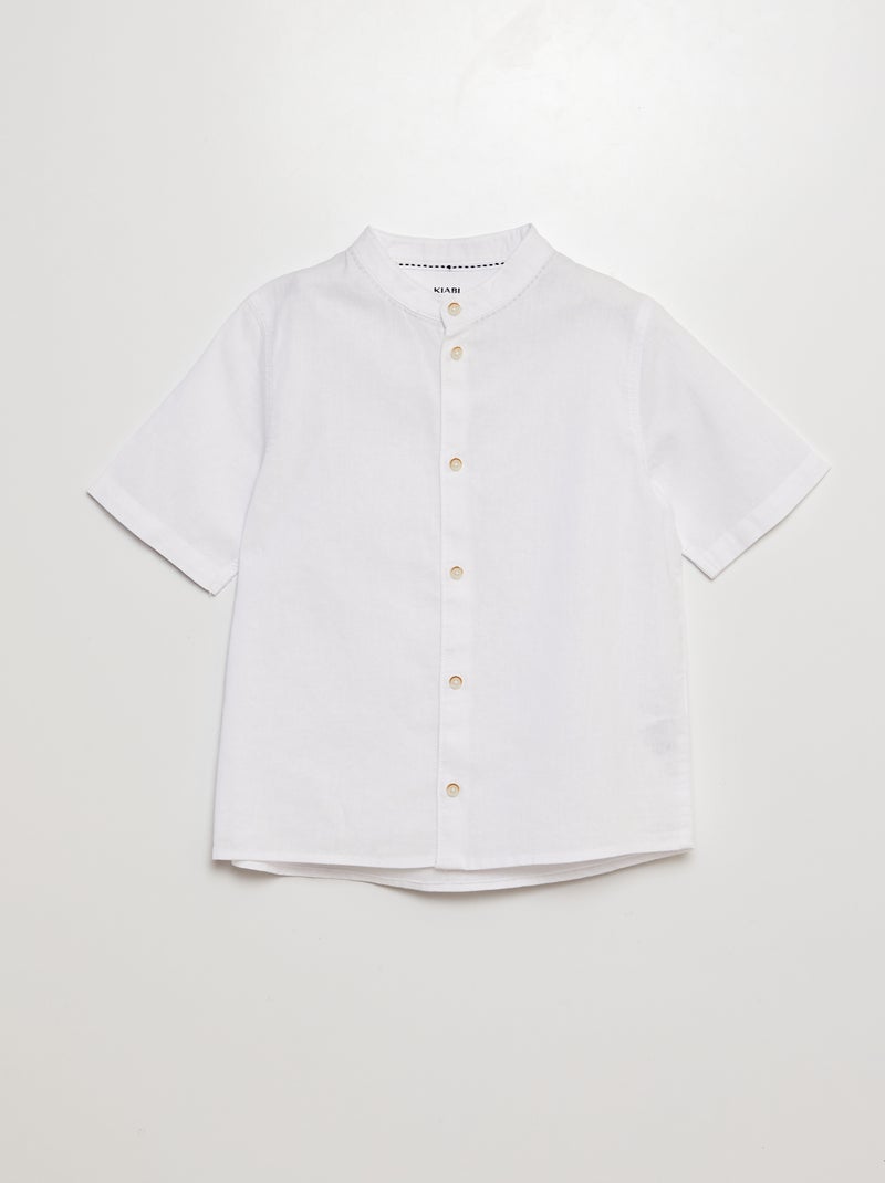 Chemise à col mao et manches courtes blanc - Kiabi